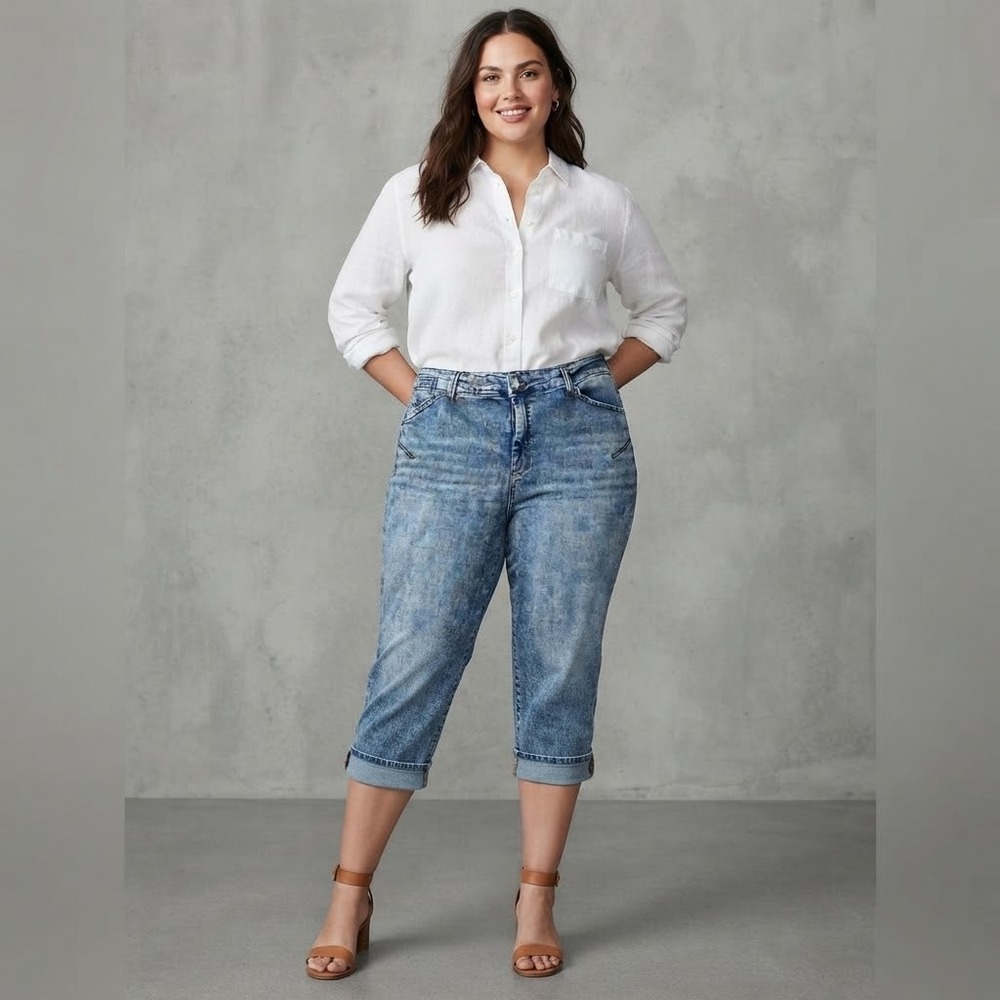 Pilcro Anthropologie Acid Wash Carpenter Crop Jeans Plus Size 22W Curvy Casual